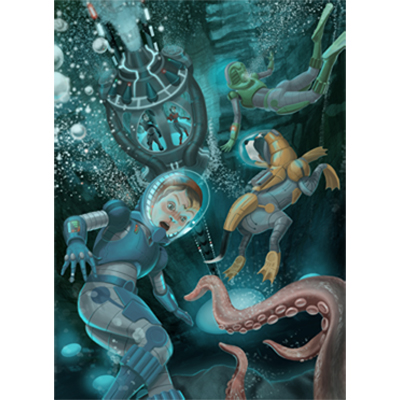 illustration of Illustration depicting a family in an underwater environment. 