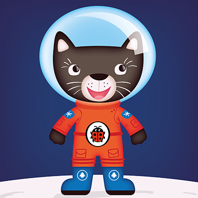 illustration of Character created for Ladybird to be used across a range of phonics products, including apps and books. Cat, astronaut, vector, adobe illustrator, space, children’s character