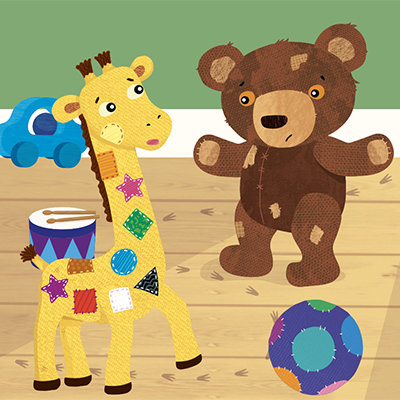 illustration of Toys, character design, giraffe, teddy bear