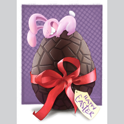 illustration of This is one happy easter bunny.  I wonder if he's going to charge this enormous chocolate egg or he will keep it all for himself.

Procreate - 2020

Art for kids, storytelling, character design, e-learning, Children illustration, kids book, 