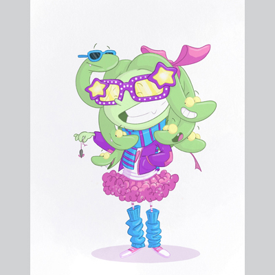 illustration of Medusa loves fashion and glamour.  Some of her snake hair share her enthusiasm.

Procreate - 2020


Art for kids, storytelling, character design, e-learning, Children illustration, kids book, stylish, sunglasses,