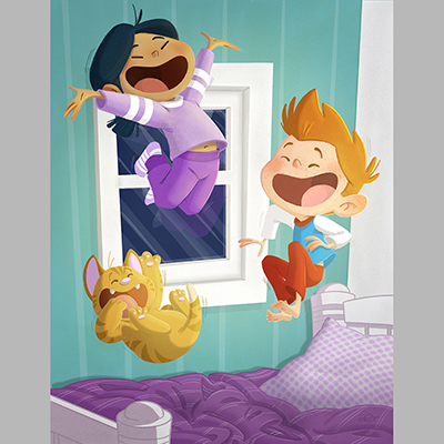 illustration of -Time for bed kids!
-Five more minutes mom!
Jumping on the bed is so much fun!

Illustration - Procreate - 2021

Art for kids, storytelling, character design, e-learning, Children illustration, kid literature, story time, app, apps, board, game board, young adult, toddler, children's book art, children's book illustrator, visual development, visdev, cartoon, creative, picture book, concept art, Jumping on the bed, night ritual, kitty, sibling, ethnicity, asian kid, red head