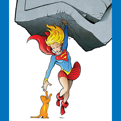 illustration of DC Comics' character, Supergirl, saving the day!