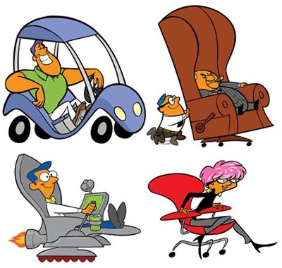 illustration of Characters for an internet racing game that takes place in an office setting.