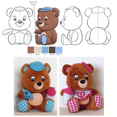 illustration of Small plush teddy bears for use as birthday cake toppers.