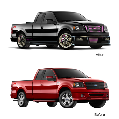 illustration of Tricked out Ford for 50Cent/Vitamin Water Promotion.