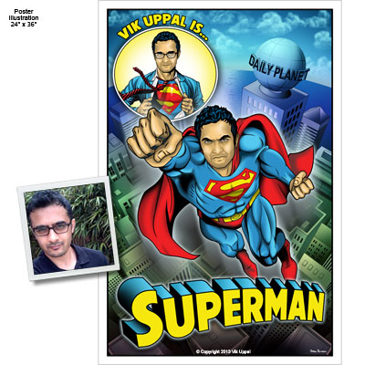 illustration of Custom illustration making client into Superman