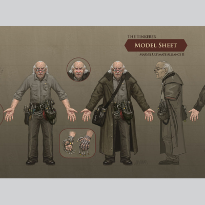 illustration of The Tinkerer concept art for the Marvel Ultimate Alliance II video game.


