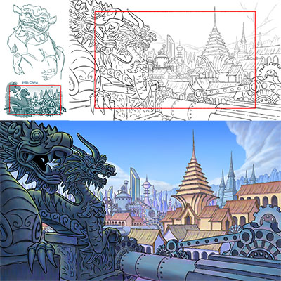 illustration of Environment design for Reversed Front: Bonfire video game. See more of my background design work this game on my website.