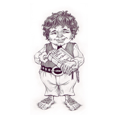 illustration of Character design of a Hobbit in graphite pencil