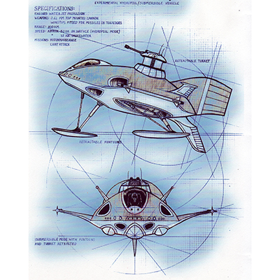 illustration of Experimental Hydrofoil Submersible Vehicle designed for reconnaissance and light combat 