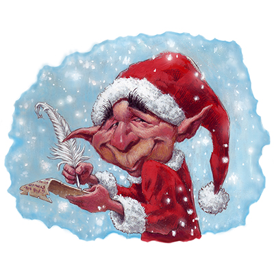illustration of Christmas Elf painted in gouache
