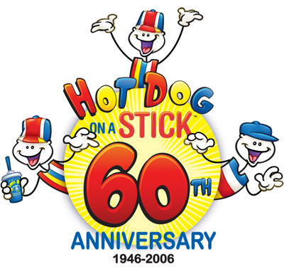 illustration of Here is a logo with some fun characters to celebrate the 60th anniversary of Hot Dog on a Stick.