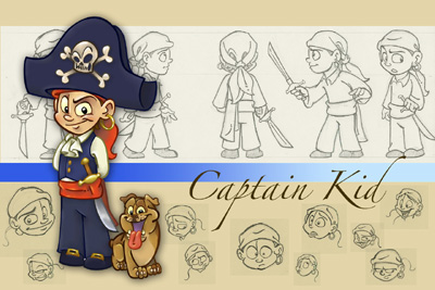 illustration of When you are going to be drawing a character over and over again you need to make sure he or she stays consistent. When I started work on my Captain Kid project I made sure I drew the character from every angle, so I would have something to refer back to when I went to draw him. Lots and lots of sketches help to develop characters and as you draw they start to develop their own personalities.