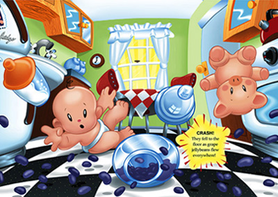 illustration of Two page spread from children's picture book 