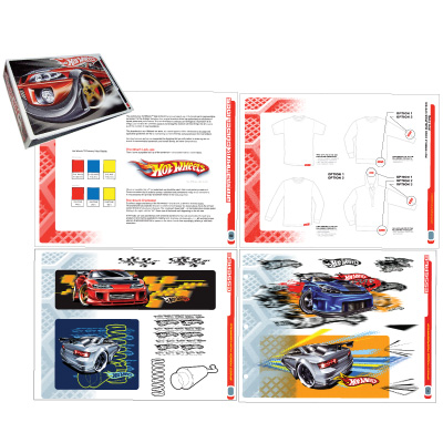 illustration of  2007 Hot Wheels Global Style Guide. Over 75 logos, graphics, patterns, product designs, copyrwriting, product graphics and illustrations.