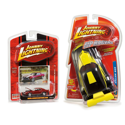 illustration of “Johnny Lightning” brand identity and package design system redesign for RC2 Brands, Inc.
