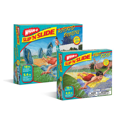 illustration of “Slip ‘N Slide” brand identity and package design system redesign for Wham-O.