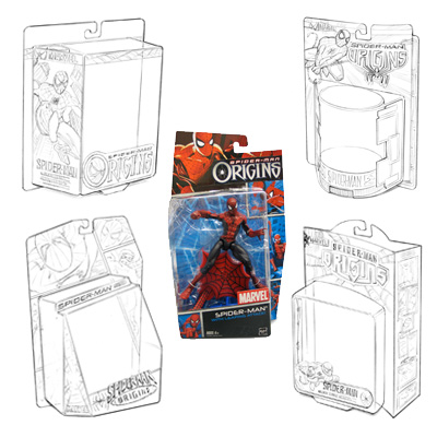 illustration of “Spider-Man Origins” structure and package design system for Hasbro, Inc.