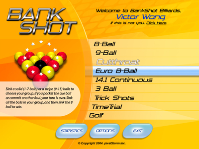 illustration of Bankshot Billiards Game Selection. UI Design, Illustrations, 3D Modelling