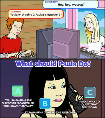 illustration of stills from interactive internet cartoon