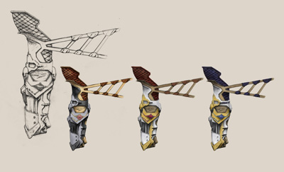 illustration of Digital explorations of color patterns for final design of Grea Maskin's Mechanical Arm