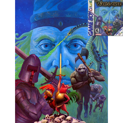 illustration of Cover art for Warlocked, a Gameboy Color real-time strategy game, that tries to bring the gamestyle of PC games like Warcraft and Command and Conqueor to Gameboy Color