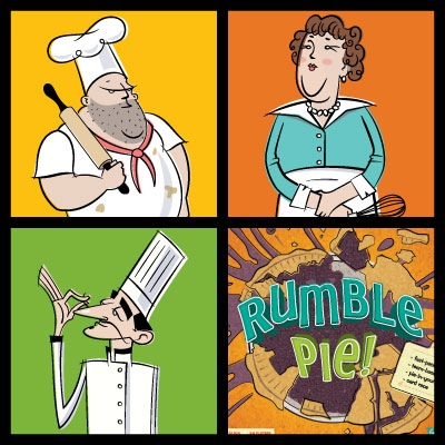 illustration of We developed these three characters for Goldbrick Games' Rumble Pie.