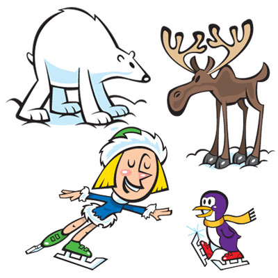 illustration of These characters as well as many others were developed for a family board game.