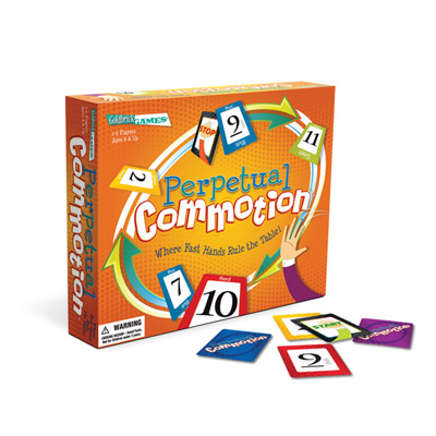 illustration of After being successfully marketed to the specialty toy industry, a decision was made to aim Perpetual Commotion at a broader mass market audience, which necessitated a redesign of the packaging. Our client was so happy with the results that they asked us to design a 2-Player game version, card expansion packs, a point-of-sale display, a new website, an animated sales demo, ads, and sales collate