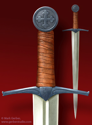 illustration of Broadsword with leather grip.