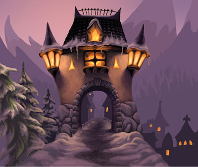 illustration of Concept art painted in Photoshop as a background test for a computer game