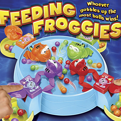 illustration of Game box artwork for the frenzied game Feeding Froggies.