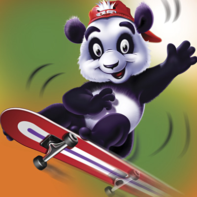 illustration of One of 3 cool Panda characters created for the children's soft drink range - Panda Pops.