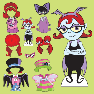 illustration of GirlMonsters™ magnetic fashions and paper doll illustrations