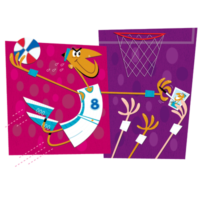 illustration of basketball, sports, autograph, player, NBA, dunk, stuff, athlete, fans, jump, greeting card