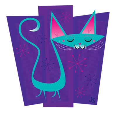 illustration of promo piece for steckfigures, inc. cat, kitten, kitty, style, fashion, pet, feline, greeting card