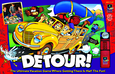 illustration of This game for the DaMert company, called 'Detour!' is an old fashioned fun  family table game.