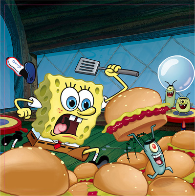 illustration of SpongeBob in the classic Hasbro board game Trouble!