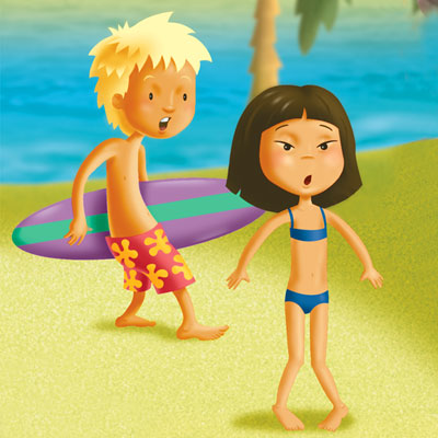 illustration of Two kids enjoying a day on the beach