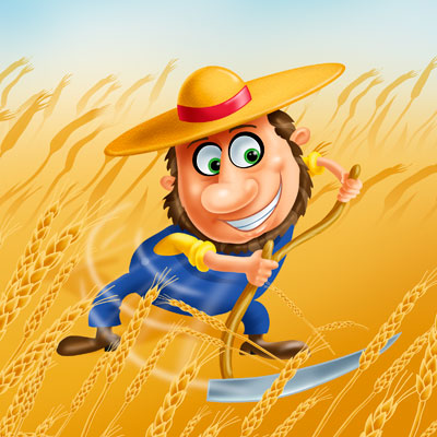 illustration of An illustration done for a series of learning aids. Features a farmer harvesting wheat.