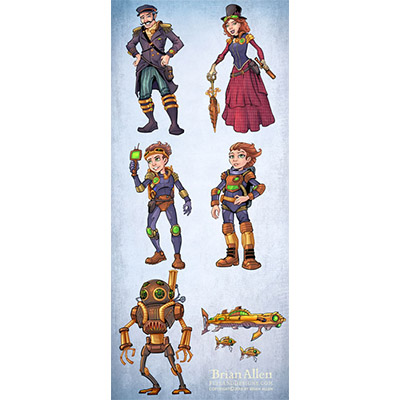 illustration of  The character designs will be used to illustrate their educational materials and lessons.  Each year the team uses a different theme and concept to tie their lessons together.  I really enjoyed the whole process, from developing the characters in sketches, to coloring and rendering the final versions.  I tried to add a bit of style into the characters to keep them from becoming generic.  I especially enjoyed creating the robot character.