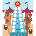 illustration of This is a children's game board/activity sheet consisting of two quirky looking horses playing a 'test your strength' game at a carnival. 

Animal, animals, games, carnival, cartoon, animation, horse, charter development, character design, children's books, cartoon, games,  board games, activity, children, children's books, book illustration, book covers, game design, editorial, design, cartoon, 2d, flat graphic, vintage.