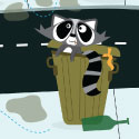 illustration of This is a children's game board consisting of a quirky looking racoon rummaging through trash cans to get across the board.

character design, children's books, cartoon, animal, kids, games , board games, activity, , games, children, children's books, book illustration, book covers, game design, character design, characters, boy, girl, kids, kid, editorial, design, cartoon, 2d, flat graphic, vintage.