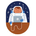 illustration of A logo and mascot for an IT tech support company, featuring an Astronaut using a laptop and computer mouse.

character design, children's books, cartoon, animal, kids, games , board games, activity, , games, children, children's books, book illustration, book covers, game design, character design, characters, boy, Icon, icons, mascot, editorial, design, cartoon, 2d, flat graphic, vintage.