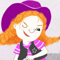 illustration of A girl playing cowgirl with her cat.
