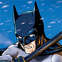 illustration of DC Comics' Batman, teaching some snow ninjas a lesson in manners