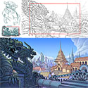 illustration of Environment design for Reversed Front: Bonfire video game. See more of my background design work this game on my website.