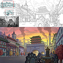 illustration of Environment design for Reversed Front: Bonfire video game. See more of my background design work this game on my website.