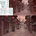 illustration of Environment design for Reversed Front: Bonfire video game. See more of my background design work this game on my website.